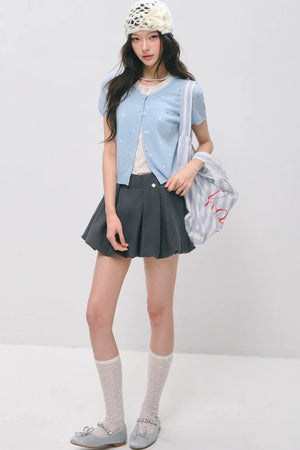 Polka Dot Knitted Short Sleeve Top