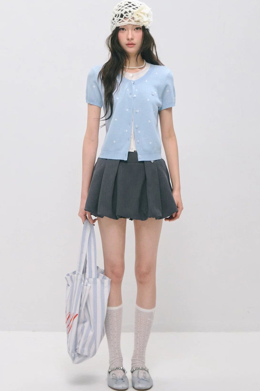 Polka Dot Knitted Short Sleeve Top