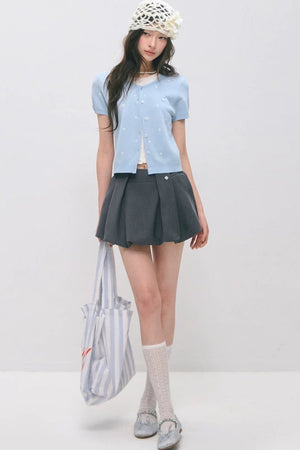 Polka Dot Knitted Short Sleeve Top