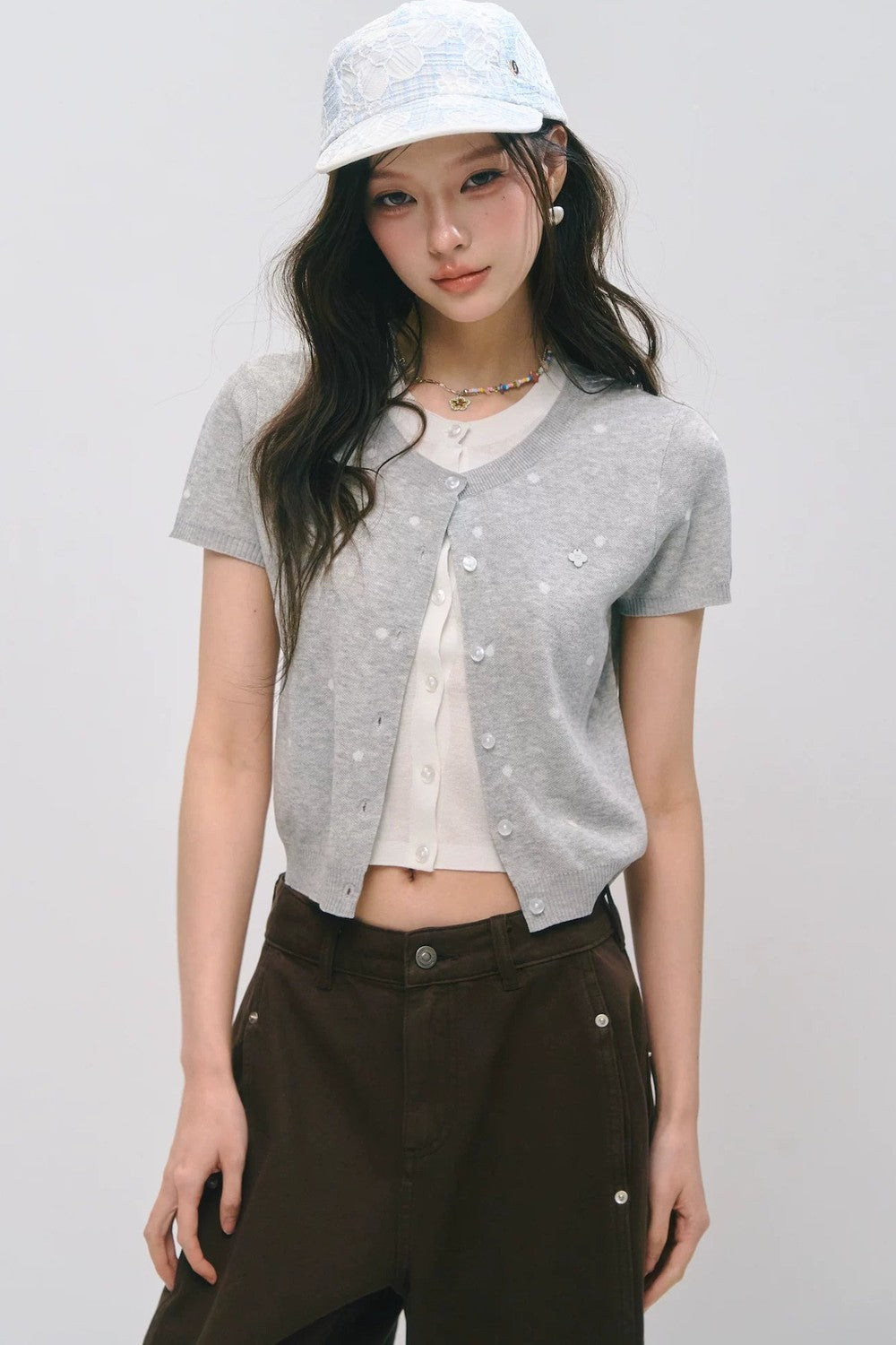 Polka Dot Knitted Short Sleeve Top
