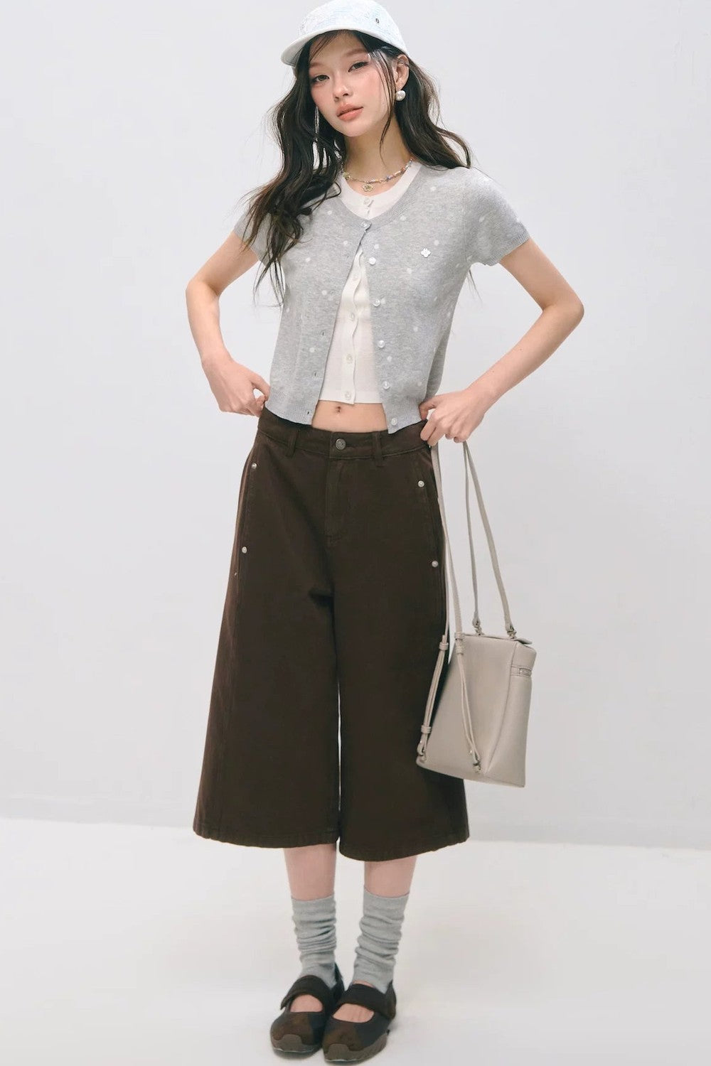 Polka Dot Knitted Short Sleeve Top