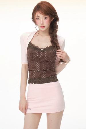 Polka Dot Lace Knitted Cardigan Set-Up