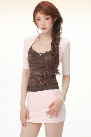 Polka Dot Lace Knitted Cardigan Set-Up