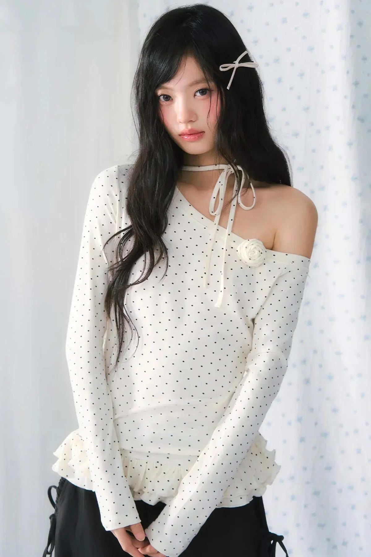 Polka-Dot Lace Off-Shoulder Blouse