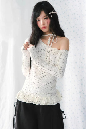 Polka-Dot Lace Off-Shoulder Blouse