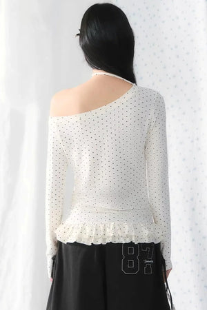 Polka-Dot Lace Off-Shoulder Blouse