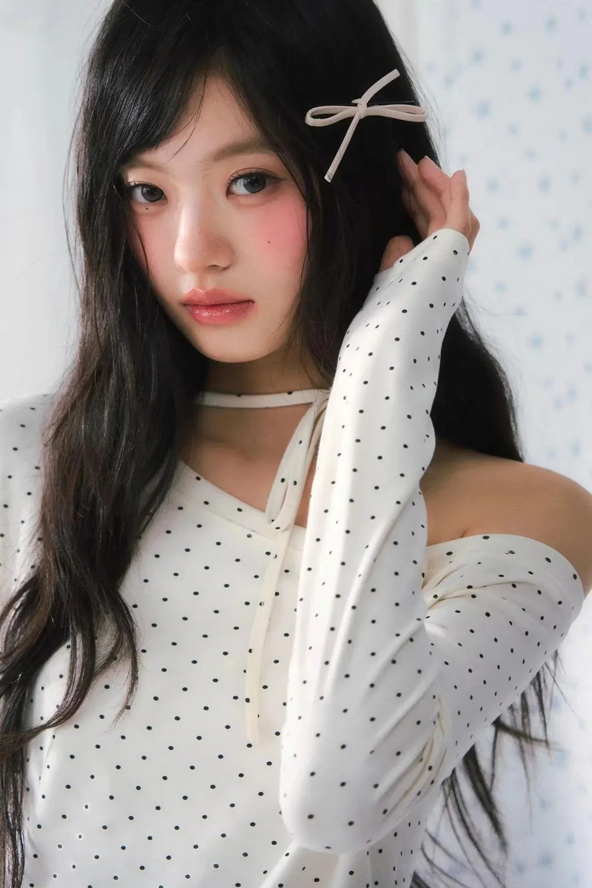 Polka-Dot Lace Off-Shoulder Blouse