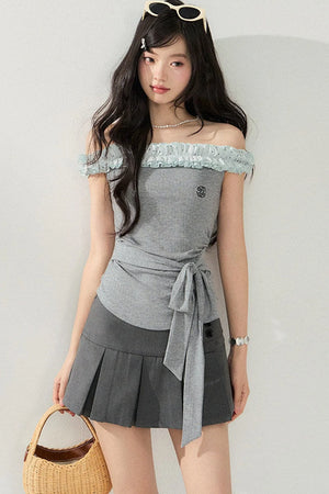 Polka Dot Lace One-Shoulder Top