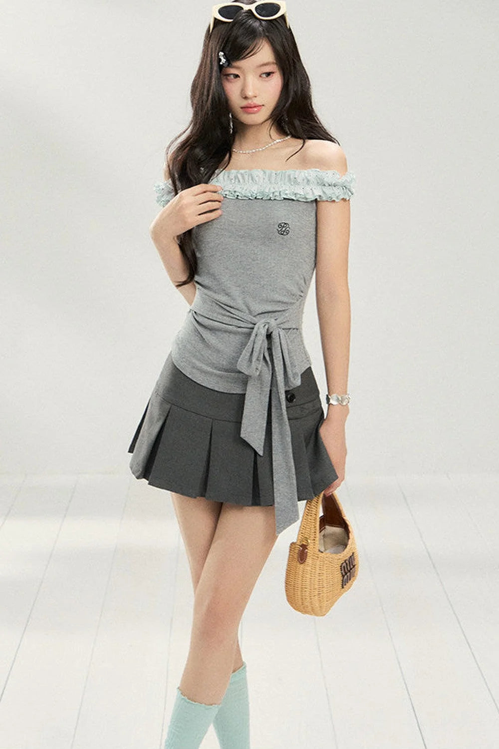 Polka Dot Lace One-Shoulder Top