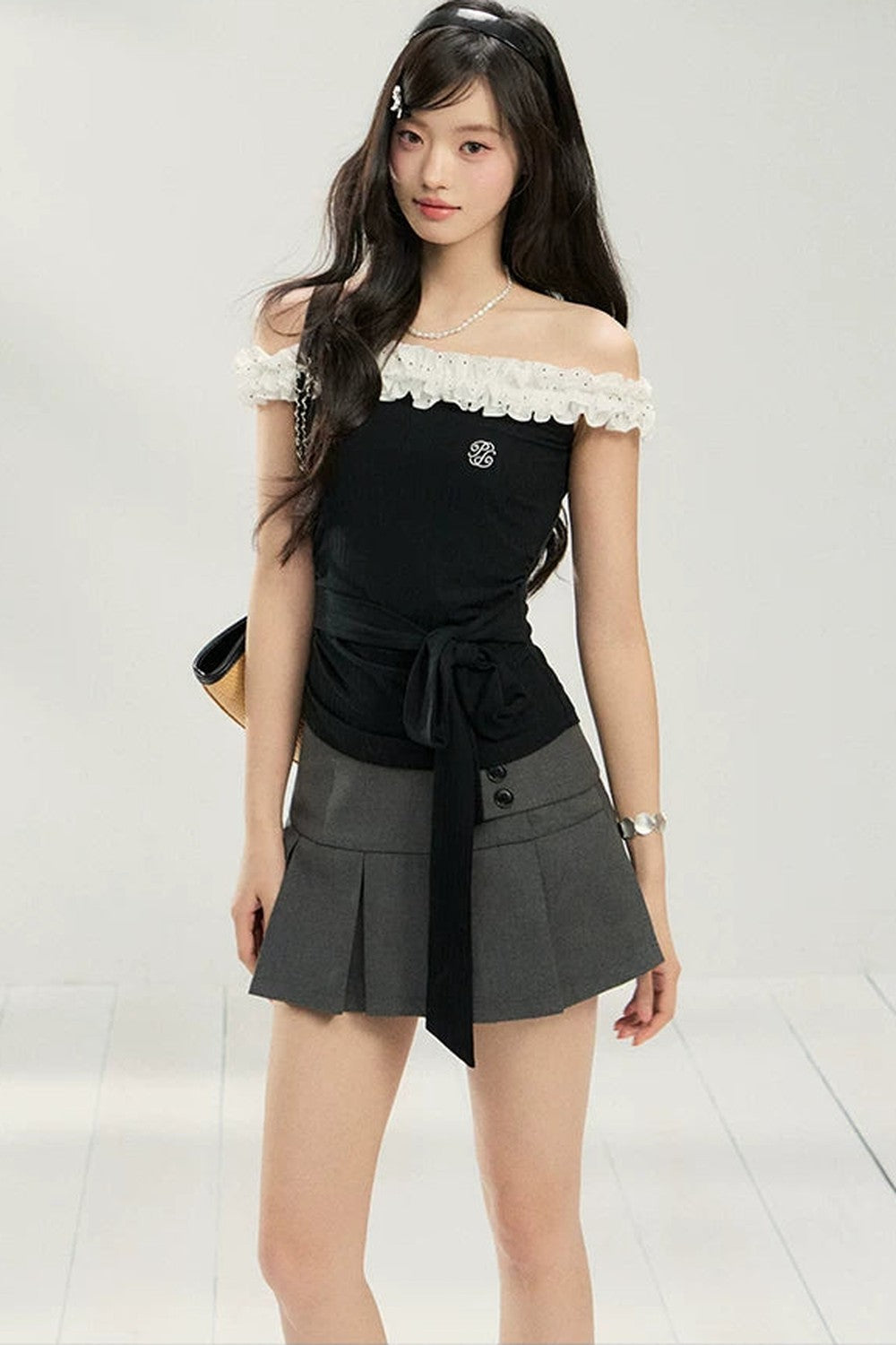 Polka Dot Lace One-Shoulder Top