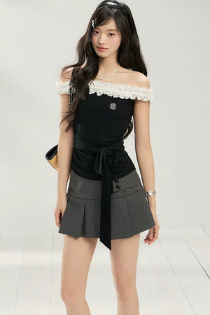 Polka Dot Lace One-Shoulder Top