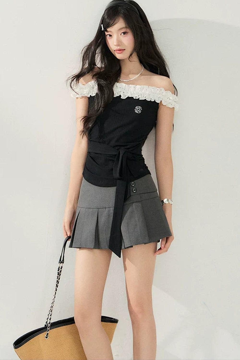 Polka Dot Lace One-Shoulder Top