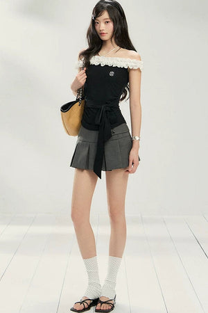 Polka Dot Lace One-Shoulder Top