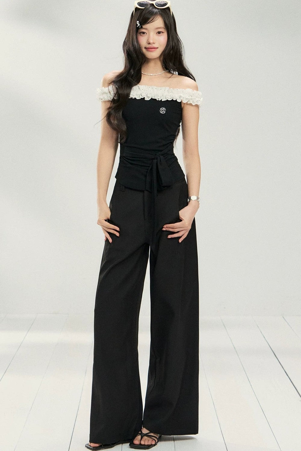 Polka Dot Lace One-Shoulder Top