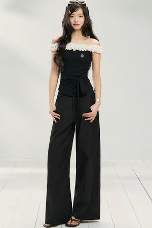 Polka Dot Lace One-Shoulder Top