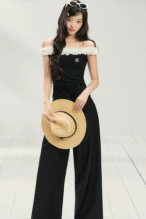 Polka Dot Lace One-Shoulder Top