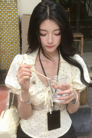 Polka Dot Lace Puff Top