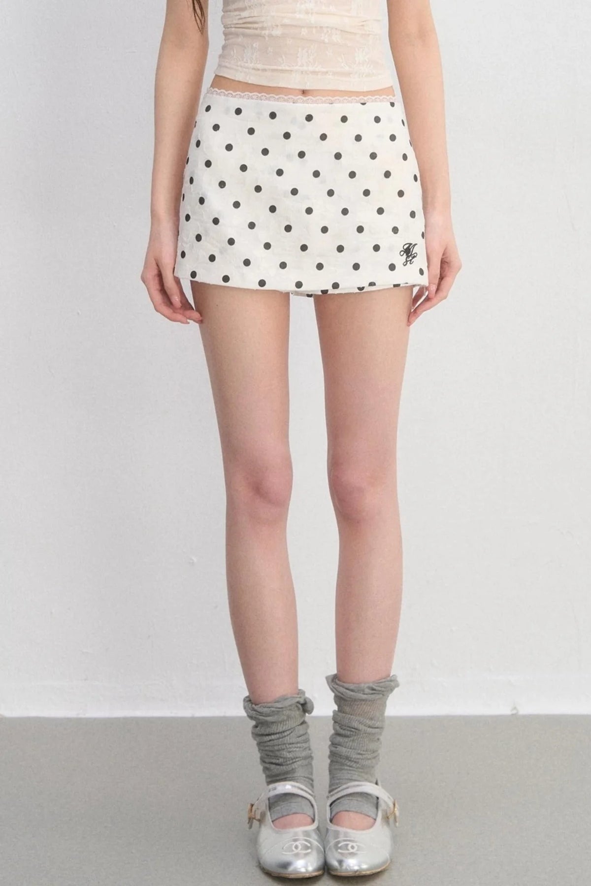 Polka Dot Lace Spliced Skirt