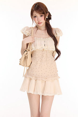 Polka Dot Lace Top and Pleated Chiffon Skirt Set-Up