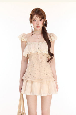 Polka Dot Lace Top and Pleated Chiffon Skirt Set-Up