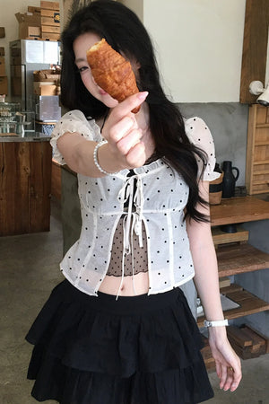 Polka Dot Mesh Puff Shirt