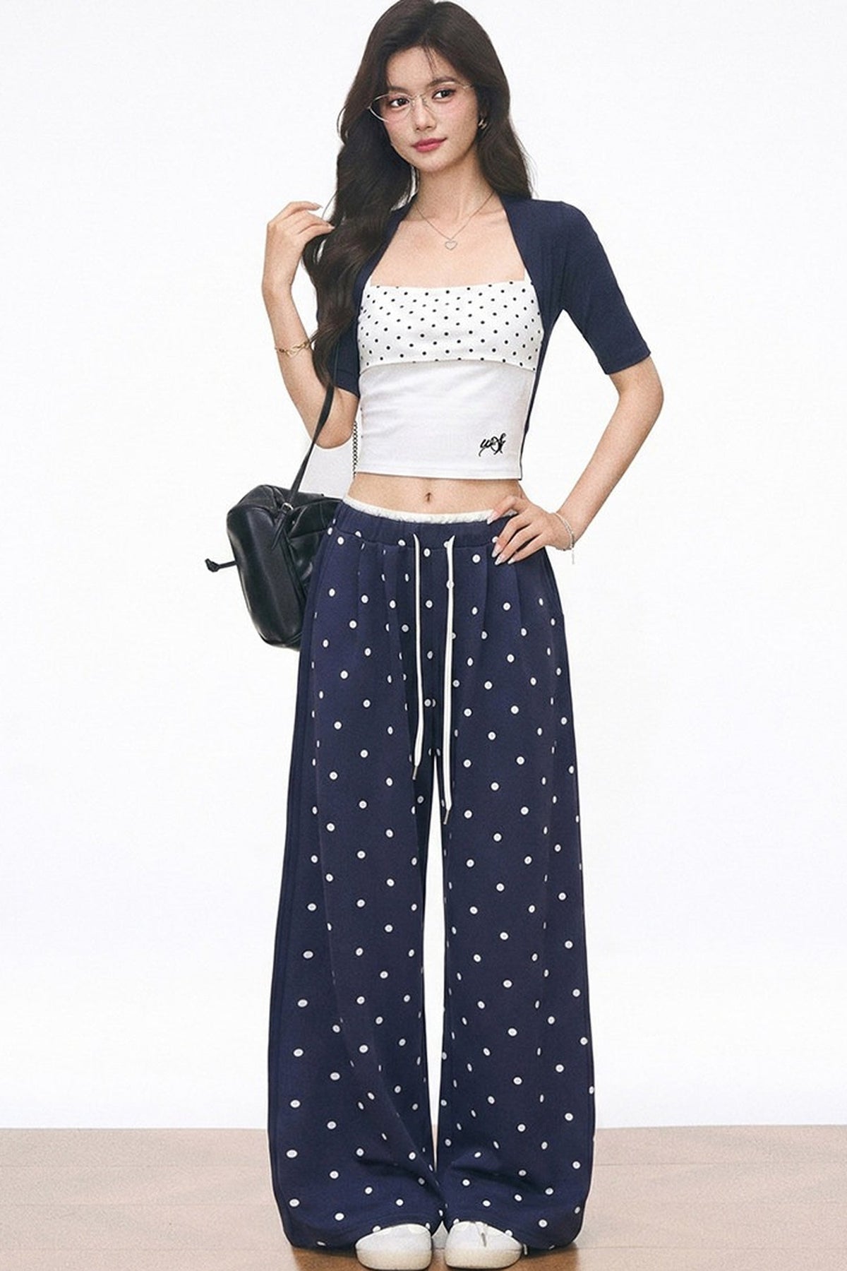 Polka Dot Mid-Sleeve Top Set-Up