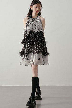 Polka Dot Organza Halter Dress