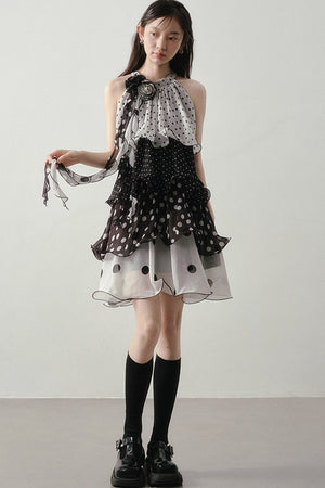 Polka Dot Organza Halter Dress