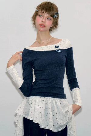 Polka Dot Patchwork Knit Top
