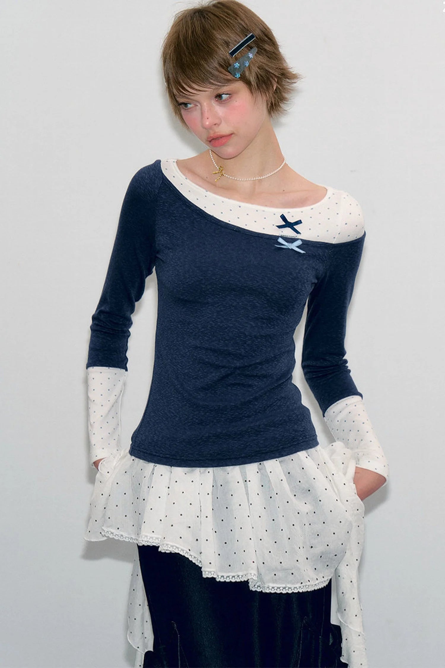 Polka Dot Patchwork Knit Top
