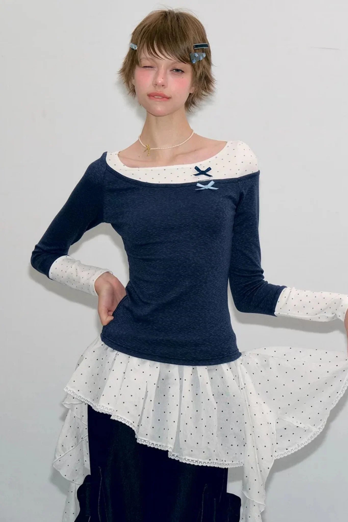 Polka Dot Patchwork Knit Top