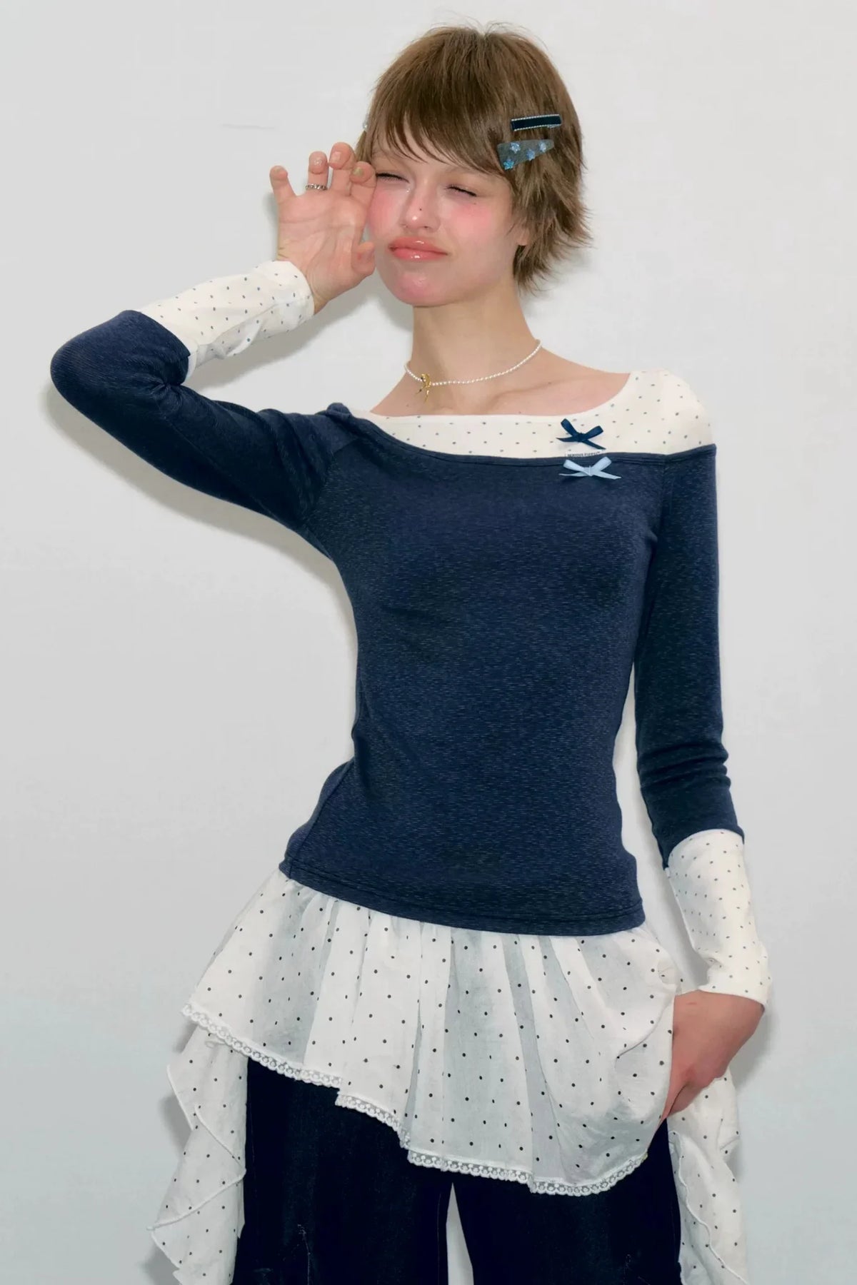Polka Dot Patchwork Knit Top