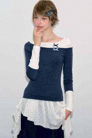 Polka Dot Patchwork Knit Top