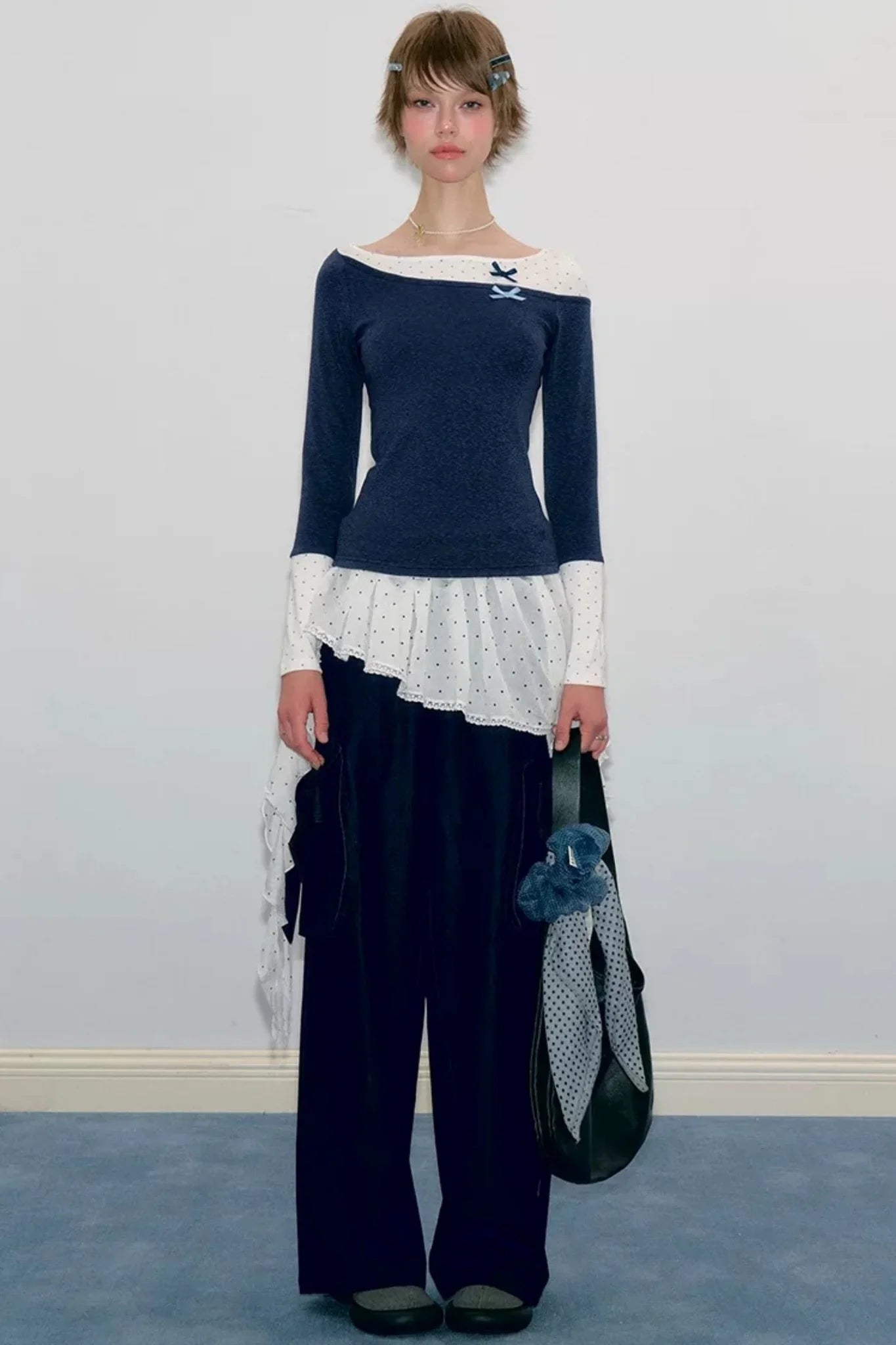 Polka Dot Patchwork Knit Top