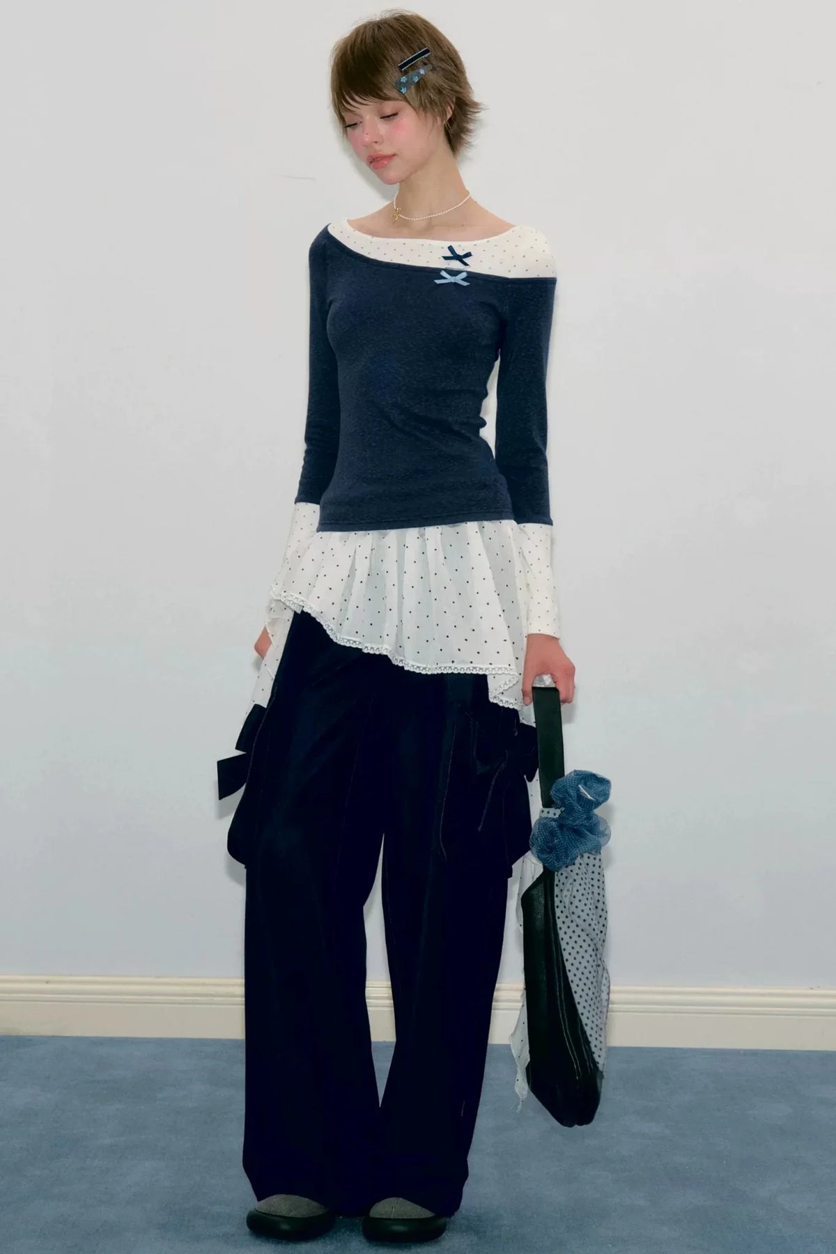 Polka Dot Patchwork Knit Top