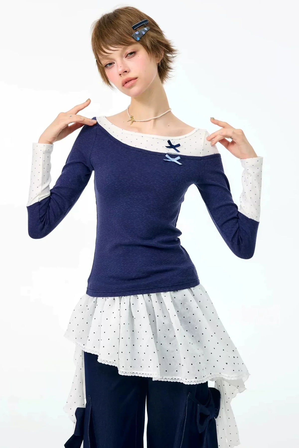 Polka Dot Patchwork Knit Top