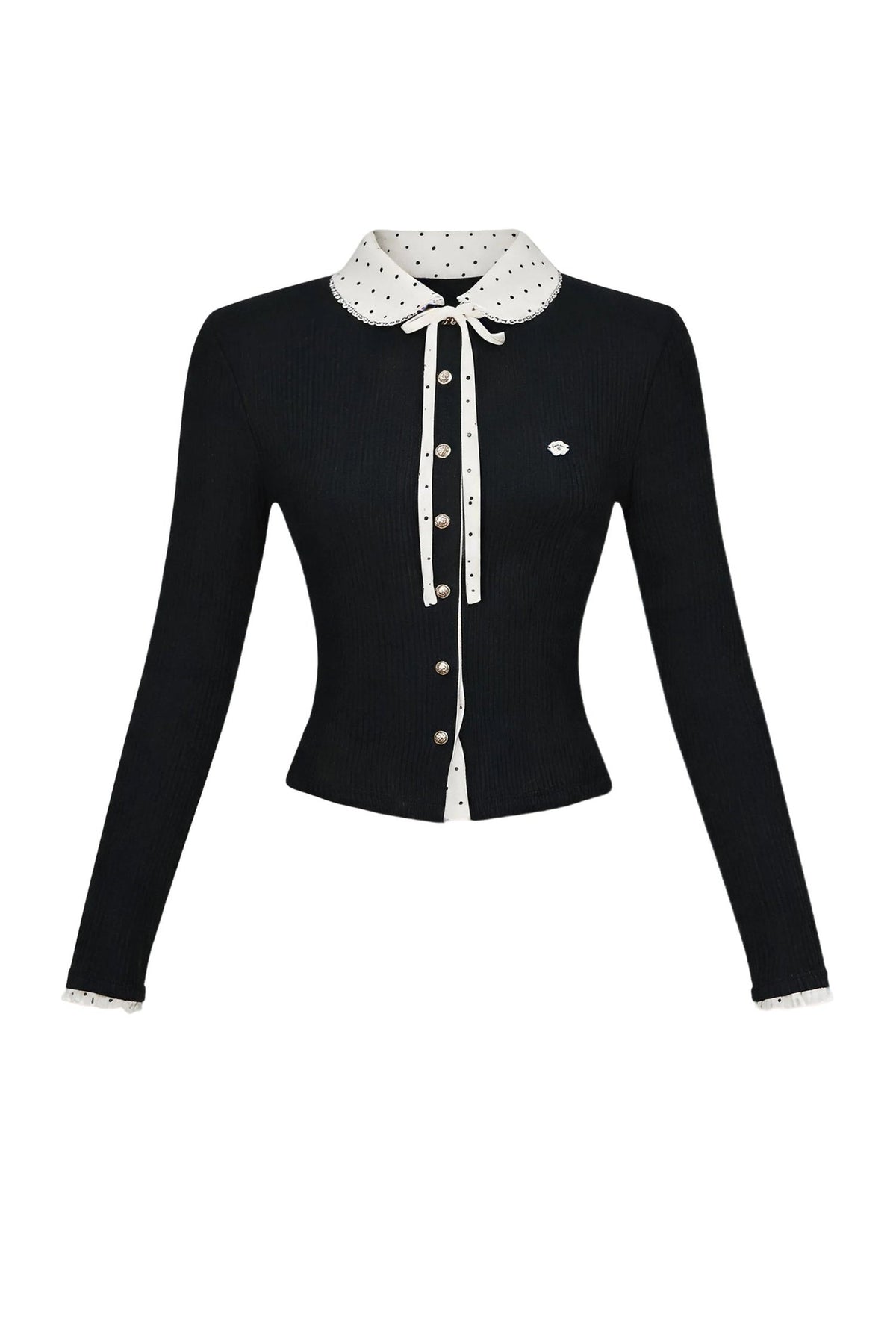 Polka Dot Patchwork Long Sleeve Knit Top and Skirt Set-Up