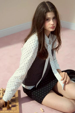 Polka Dot Patchwork Shirt And Skirt Set-Up