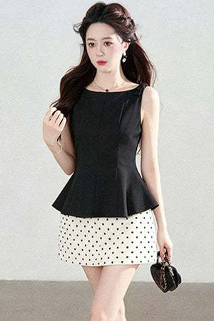 Polka Dot Peplum Shirt Top and Skirt Set-Up