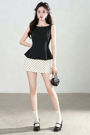 Polka Dot Peplum Shirt Top and Skirt Set-Up