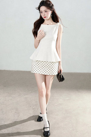 Polka Dot Peplum Shirt Top and Skirt Set-Up