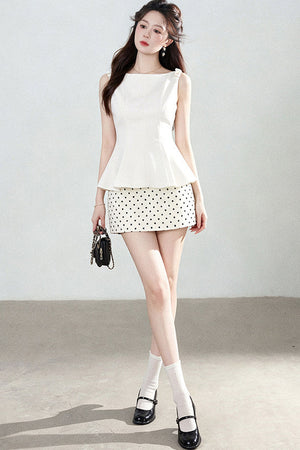 Polka Dot Peplum Shirt Top and Skirt Set-Up
