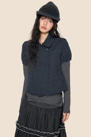 Polka Dot Plaid Puff Blouse
