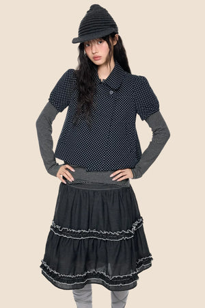 Polka Dot Plaid Puff Blouse