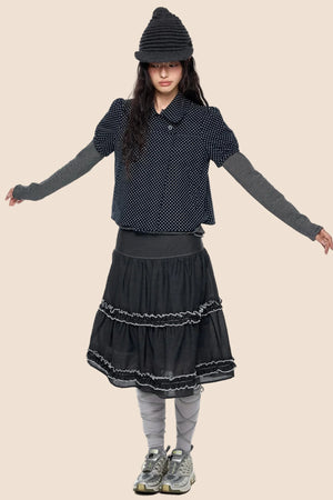 Polka Dot Plaid Puff Blouse