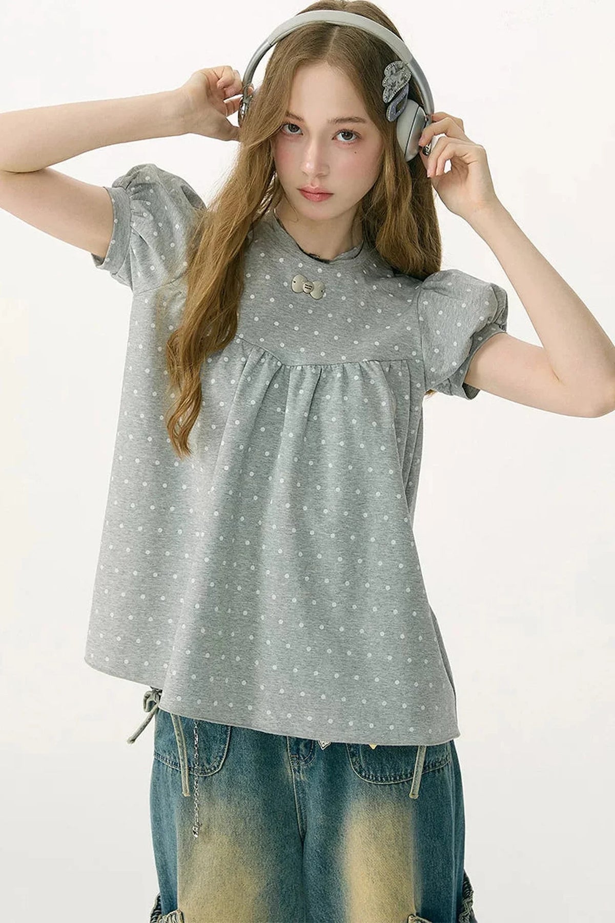 Polka Dot Puff Sleeve T-Shirt