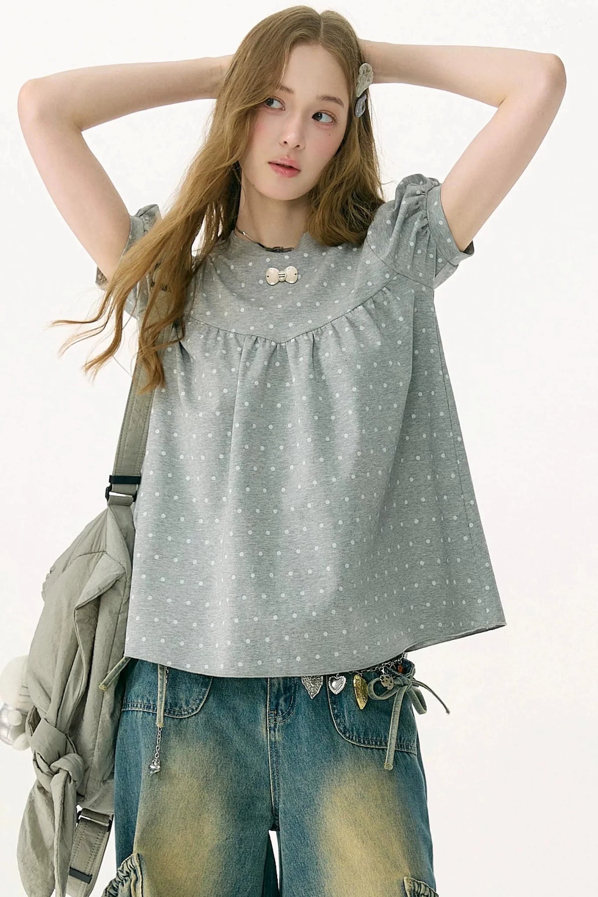 Polka Dot Puff Sleeve T-Shirt