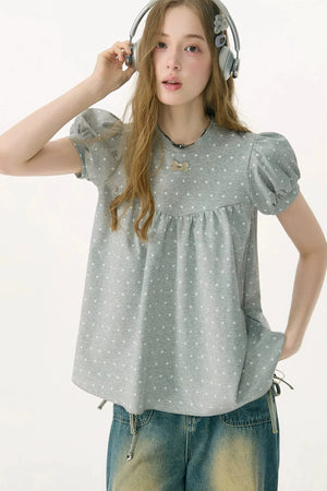 Polka Dot Puff Sleeve T-Shirt