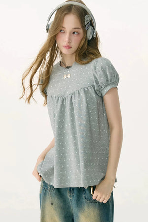 Polka Dot Puff Sleeve T-Shirt
