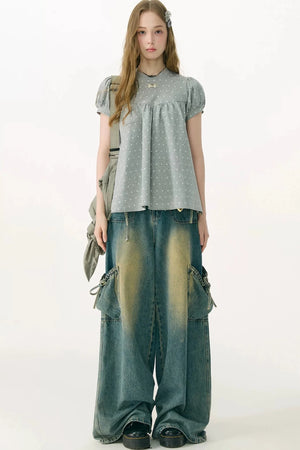 Polka Dot Puff Sleeve T-Shirt